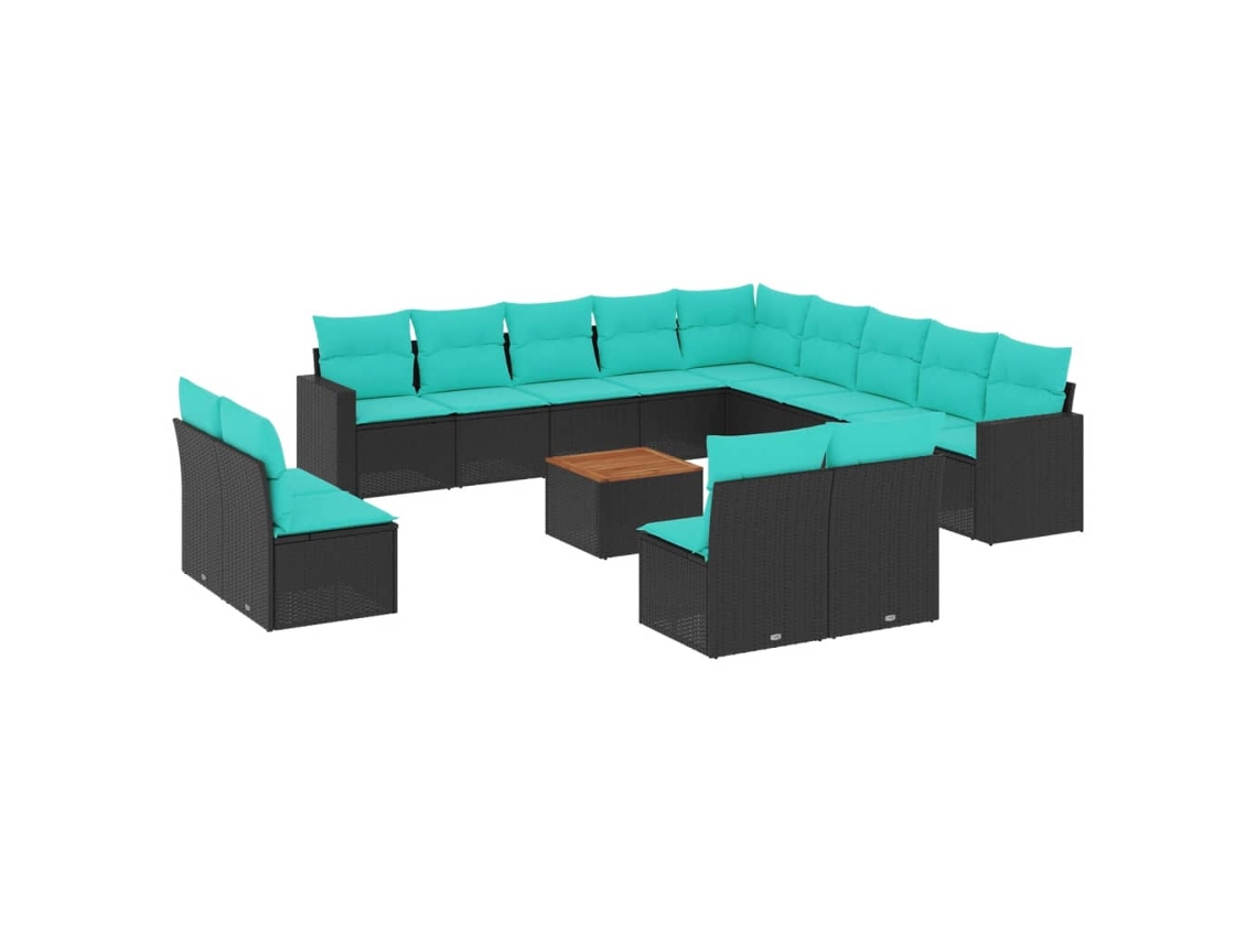 Maison Exclusive - 14 Pcs Conjunto De Sofás P/ Jardim C/ Almofadões Vime Pe Preto
