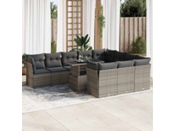 Vidaxl 11 Pcs Conjunto Sofás De Jardim C/ Almofadões Vime Pe Cinzento