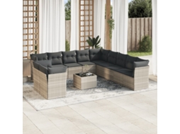 Vidaxl 12 Pcs Conj. Sofás Jardim Com Almofadões Vime Pe Cinzento-claro