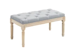 Pé do Banco da Cama Estofado em Linho Sintético com Pernas de Madeira e Assento Acolchoado Estilo Vintage Cinza Claro Ge