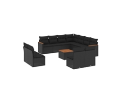 Conjunto de 12 sofás de jardim com almofadões Vime Pe Preto MAISON EXCLUSIVE