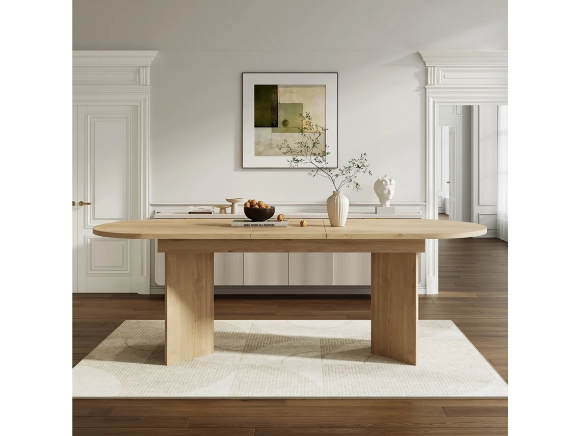 Mesa de Jantar Extensível Cantos Arredondados, Tampo Espesso Carvalho MOBRIO (160/200x90 cm)