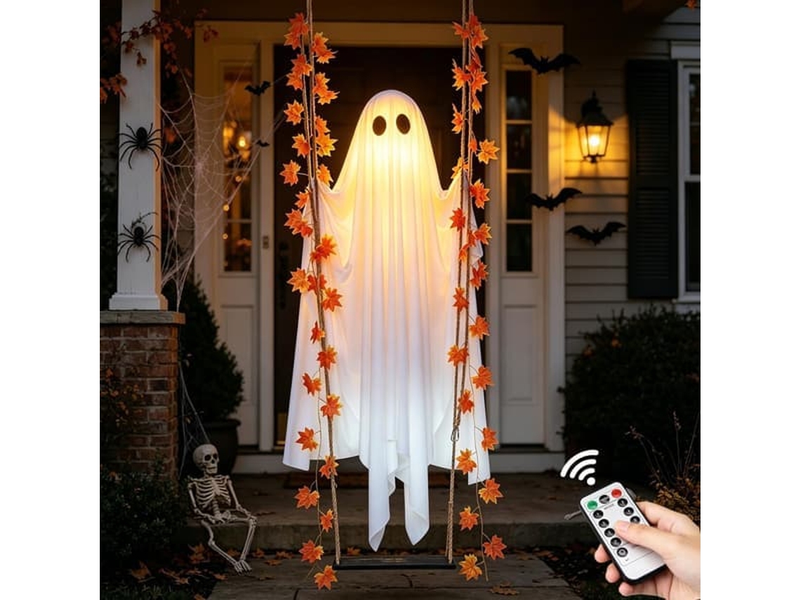 Decoração Halloween Exterior, Fantasma Suspenso Com Movimento De Baloiço – Ideal Para Varandas E Jardins Panoona