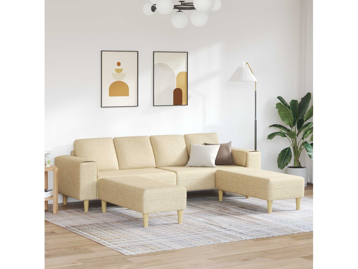 Vidaxl Sofá De Sala De Estar 3 Pcs Creme Poliéster