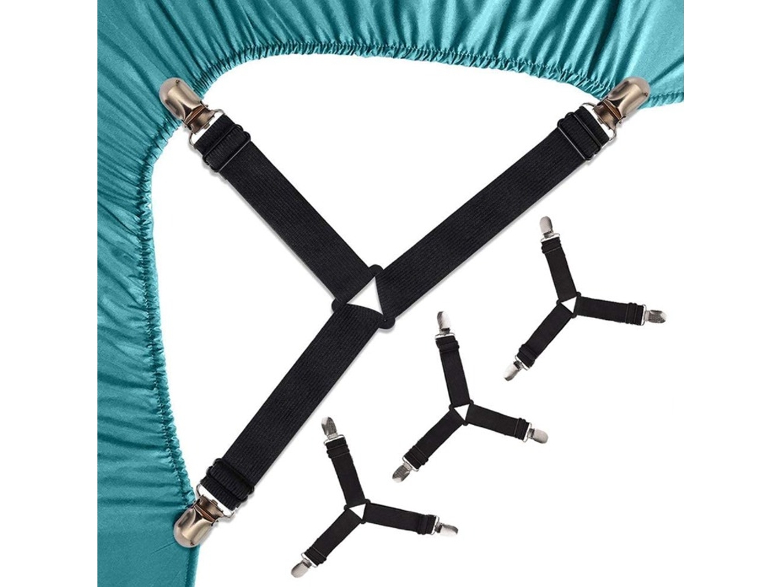 Lurelia Fivelas Para Lençol Nylon Metal Ajustável Elástico Triângulo Resistente Colcha Colchão Preto