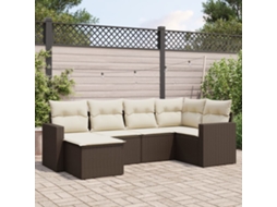 Vidaxl 6 Pcs Conjunto De Sofás Jardim C/ Almofadões Vime Pe Castanho