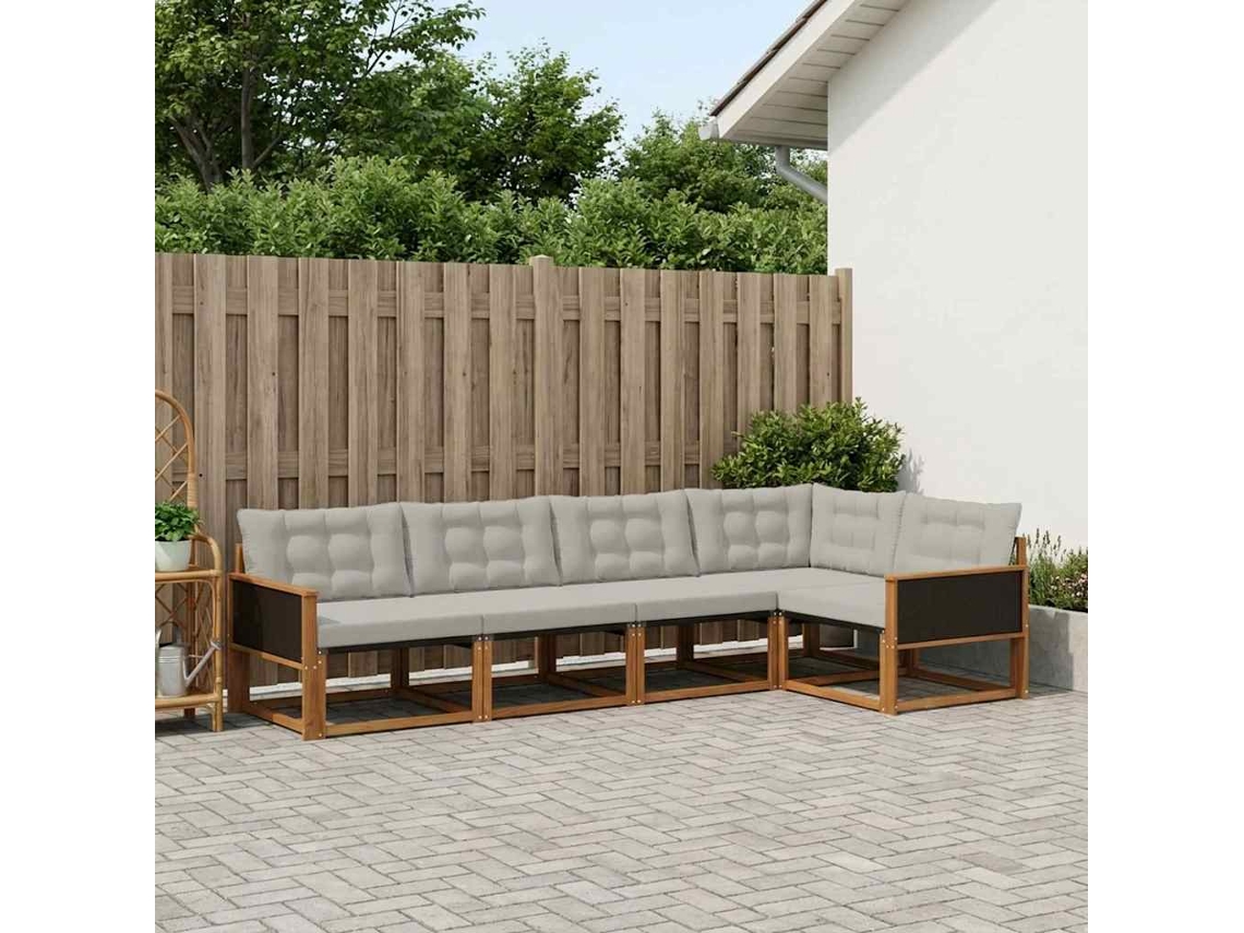 Vidaxl Conjunto De Sofás Para Exterior 5 Pcs Natural E Cinzento-claro