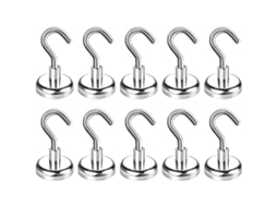 Lurelia Gancho Magnético De Neodímio 10 Un., Suporta 18 Kg, 25 Mm, Mosquetão, Cinza