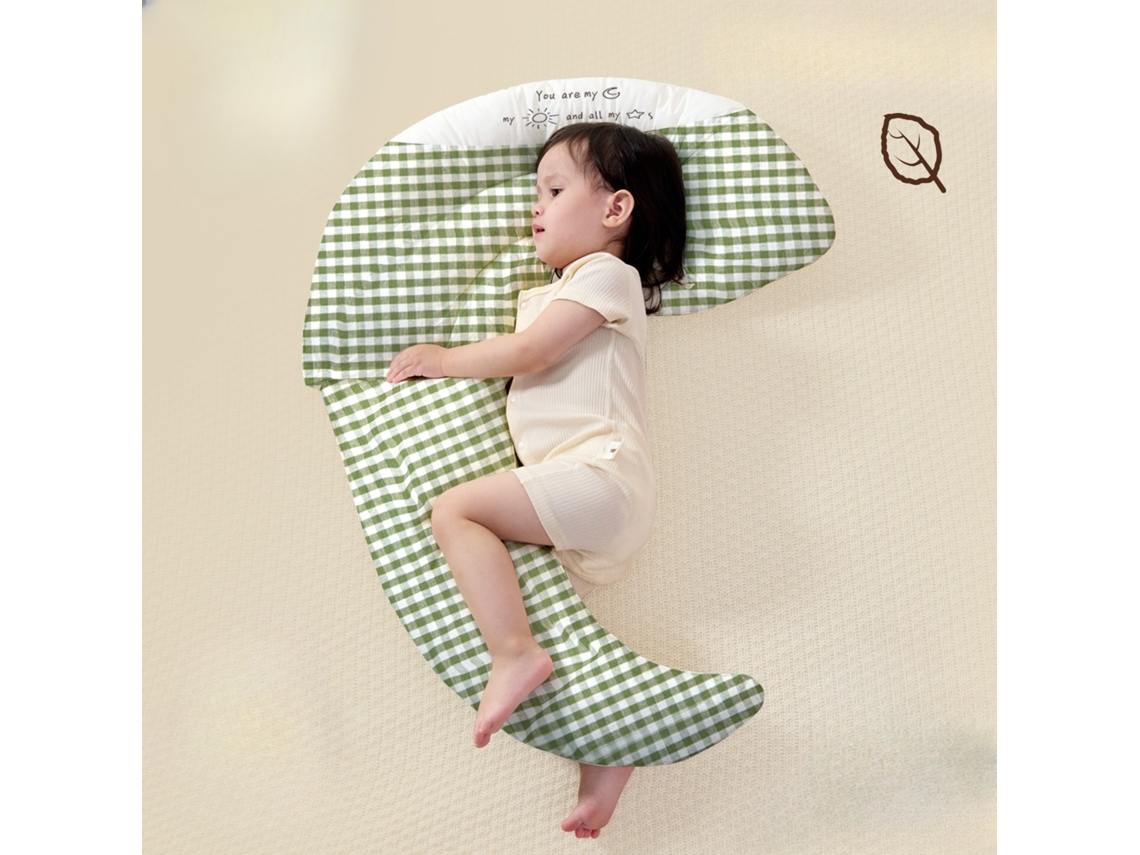 Almofada Corpo Bebé 80x70cm Algodão Respirável Crianças 1-5 Anos Xadrez Verde Panoona