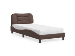 Cama Com Colchão 80x200 Cm Couro Artificial Castanho