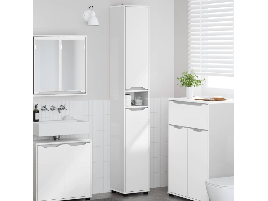 Vidaxl Armário De Banheiro Manual Branco Brilhante 30,5 X 30 X 195 Cm