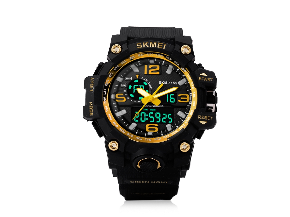 Reloj Deportivo Digital Skmei Con Luz Fondo Botones Impermeable Oro