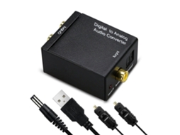 Adaptador Conversor De Áudio Digital Óptico Coaxial Para Analógico Rca L/r Com Cabo De Fibra E Cabo Usb E Mainframe Preto*