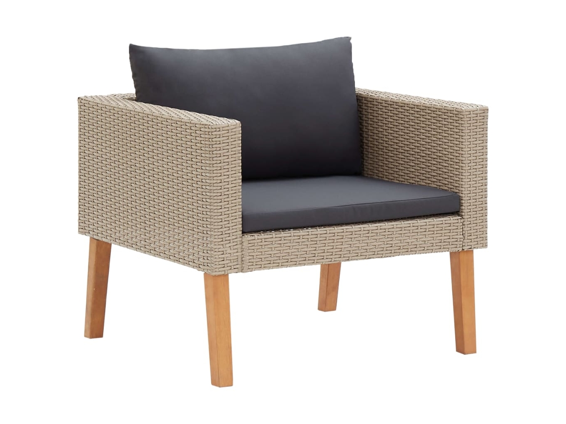 Sofá De Jardim Individual Com Almofadões Vime Pe Bege Dkd Home Decor
