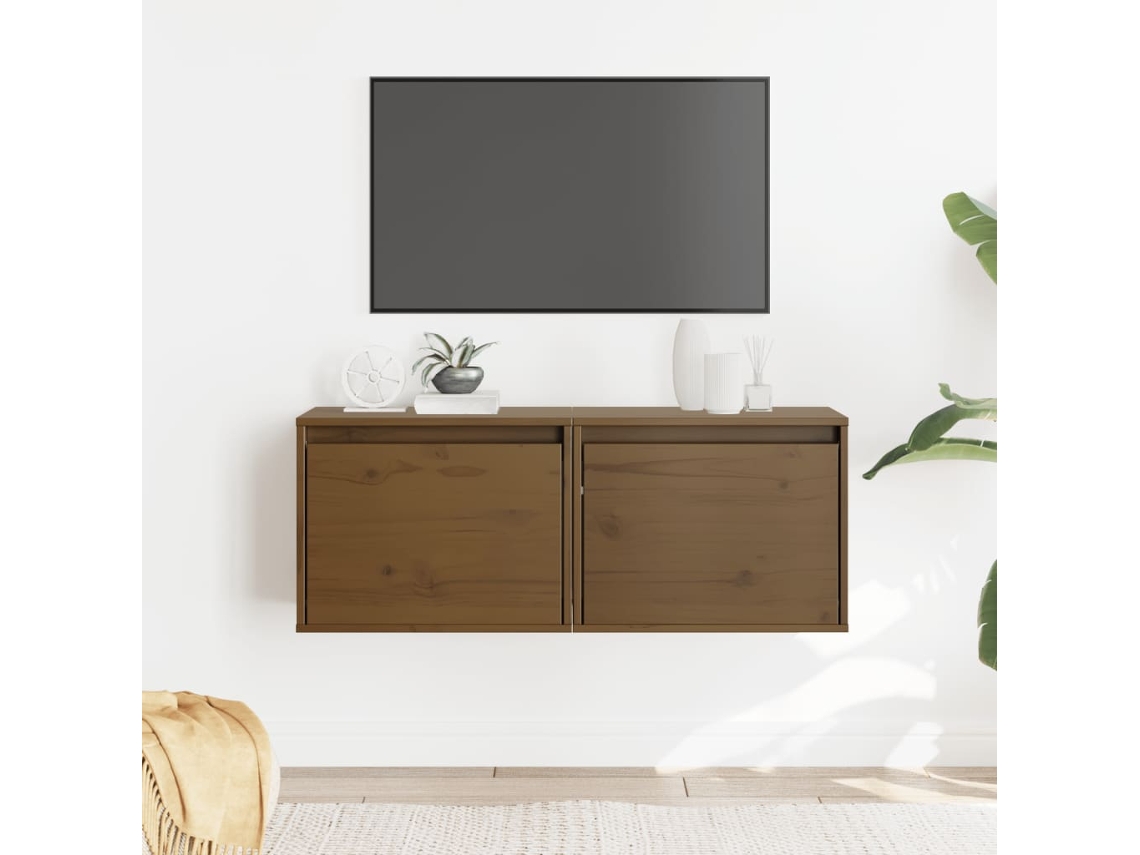 Vidaxl Armários De Parede 2 Pcs 45x30x35 Cm Pinho Maciço Castanho Mel