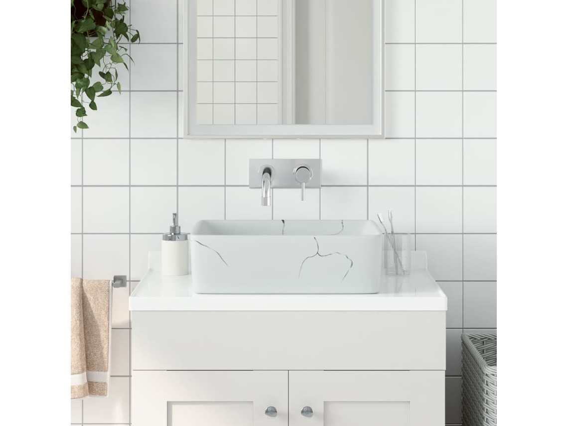 Vidaxl Lavatório De Bancada Retangular 46x35,5x13 Cm Cerâmica Branco