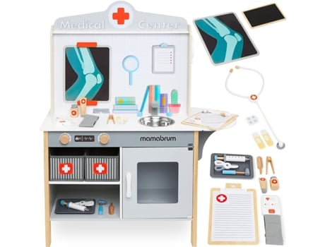 Brinquedo de Imitação de Madeira Armário Médico com 20 Acessórios para Médico Jogos de Médico Enfermaria MAMABRUM