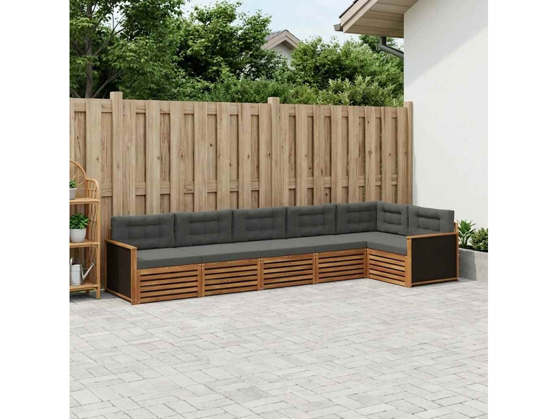 Vidaxl Conjunto De Sofás Para Exterior 6 Pcs Natural E Antracite