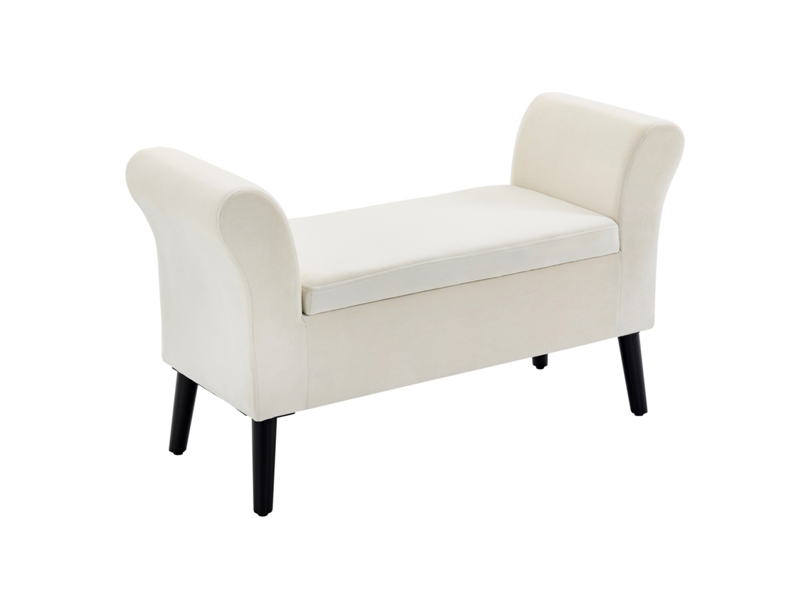 Bancada de Estufa para Pé em Veludo Madeira Cores Branco e Creme BTFORUS (65x41 cm)