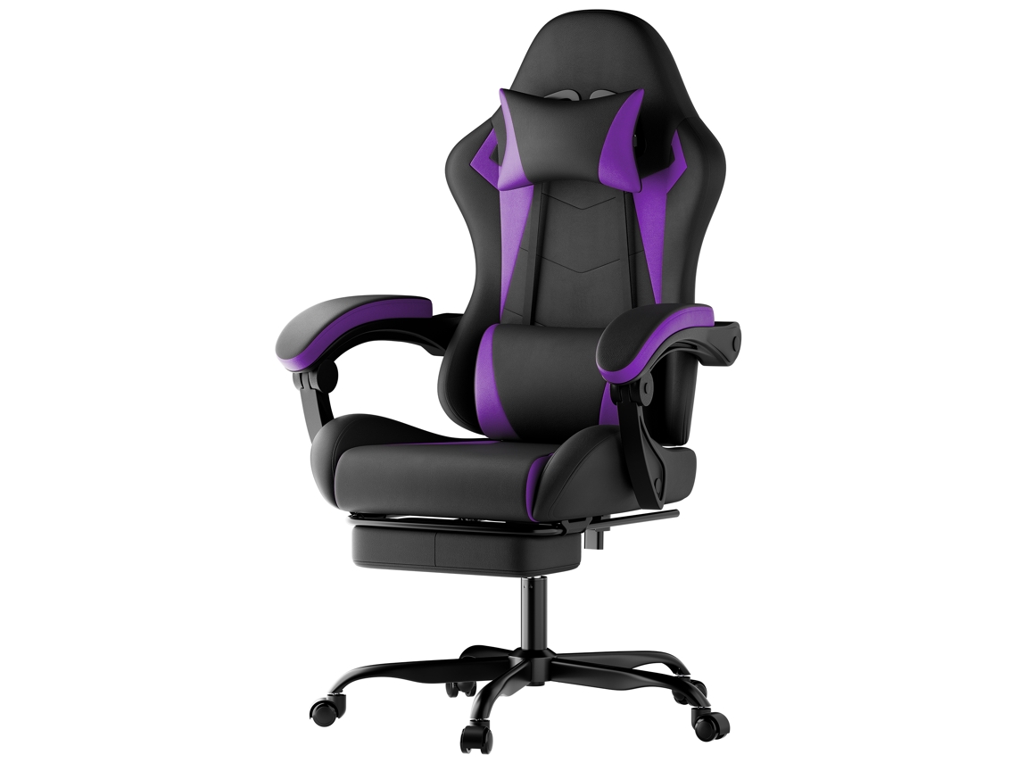 Cadeira Gamer Com Almofadas, Altura Ajustável – Preto E Violeta