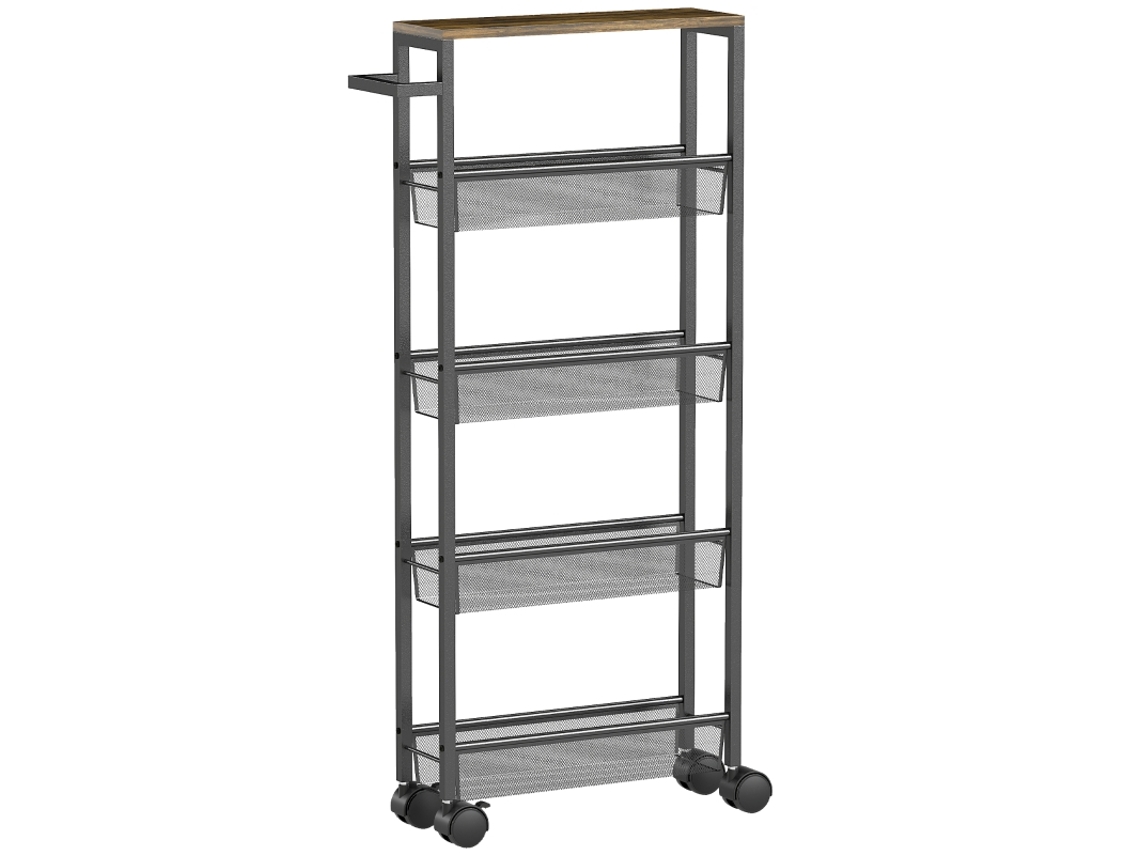 Carrinho de Cozinha/carrinho de Servir com 5 Prateleiras, Prateleira de Cozinha com Bancada, Rodas e Alça, 47 X 13 X 96,5 Cm, Preto ZENCORE SERVICES