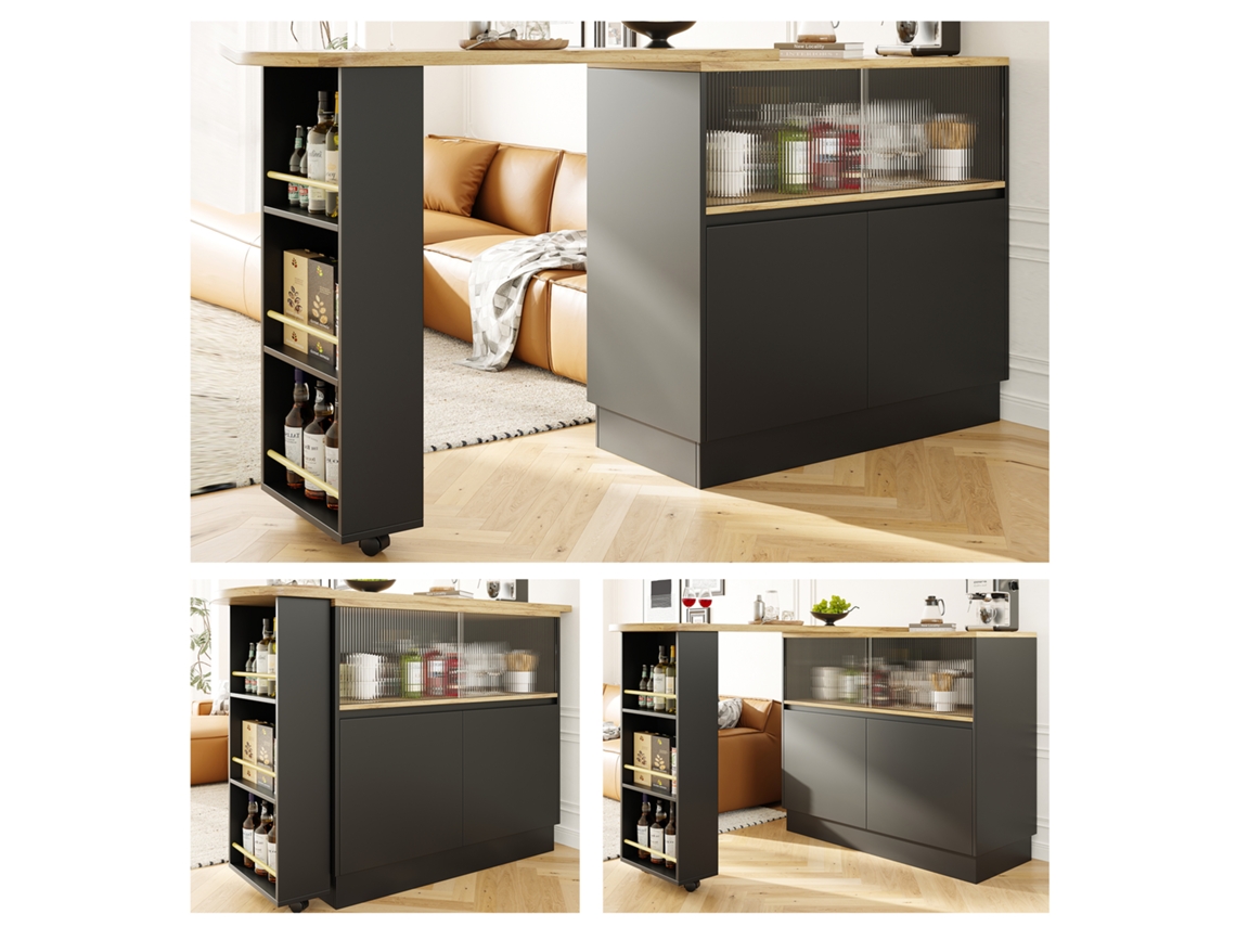 360° Drehbare Essbar 90x45x100cm, Modern, Multifunktional, Sideboard Mit Ablagen+glas Cs