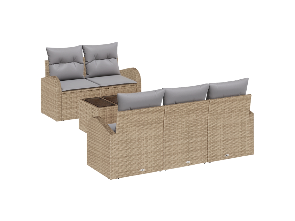 Conjunto 6 Conjunto De Sofá De Jardim Vidaxl Bege Vime Pe (55 X 55 X 37 Cm)