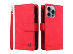 Capa Em Couro Pu Com Pega Para Iphone 16 Pro Max - Vermelho