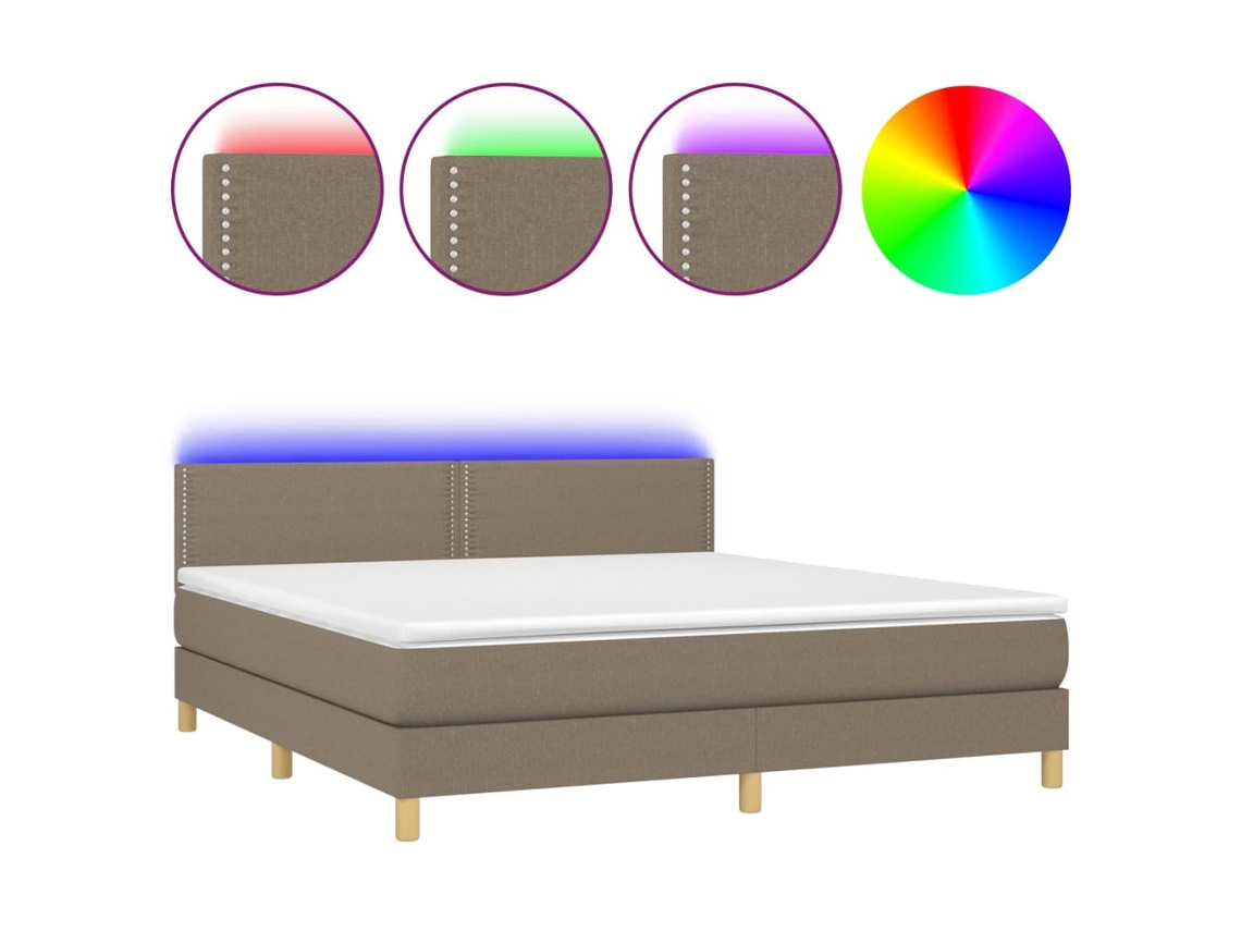 Cama Box Spring com Colchão e Led Tecido Cinza Acastanhado MAISON EXCLUSIVE (180x200 cm)