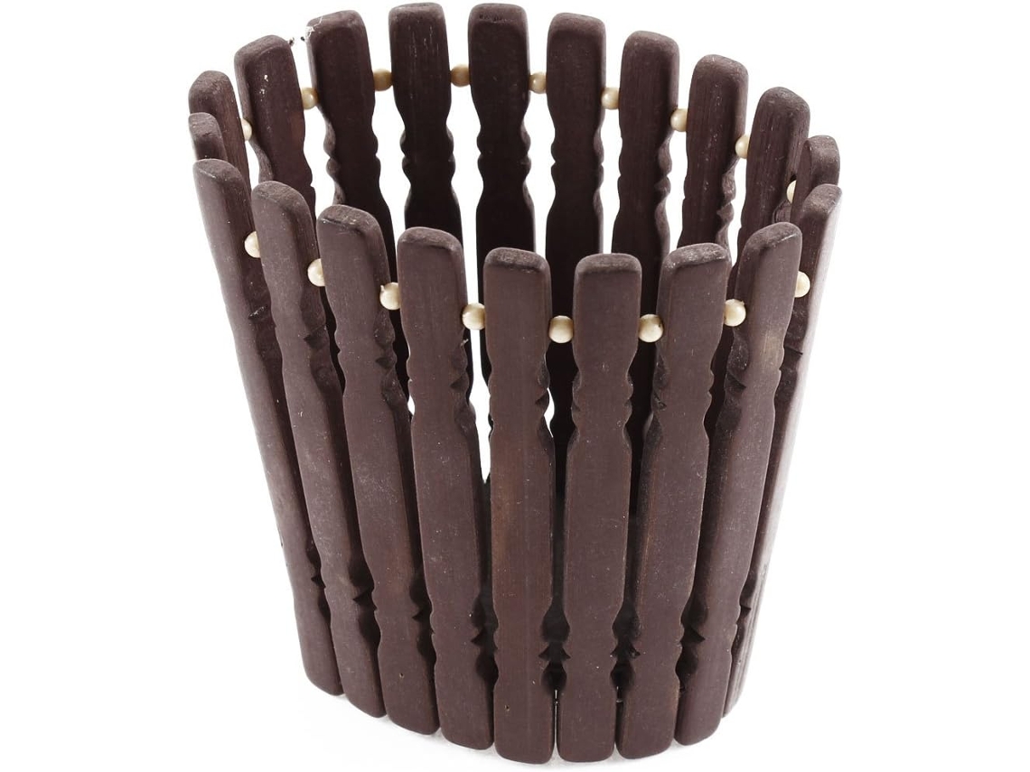 Ruilogod Home Porta Lápis De Plástico Bege Decoração Com Bambu, Cor Chocolate