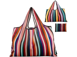 Conjunto de 2 Sacolas de Compras Reutilizáveis ​​grandes em Nylon Lavável Dobrável Ecológica Resistente Cabe no Bolso Nova Cor Arco íris GOKOCO