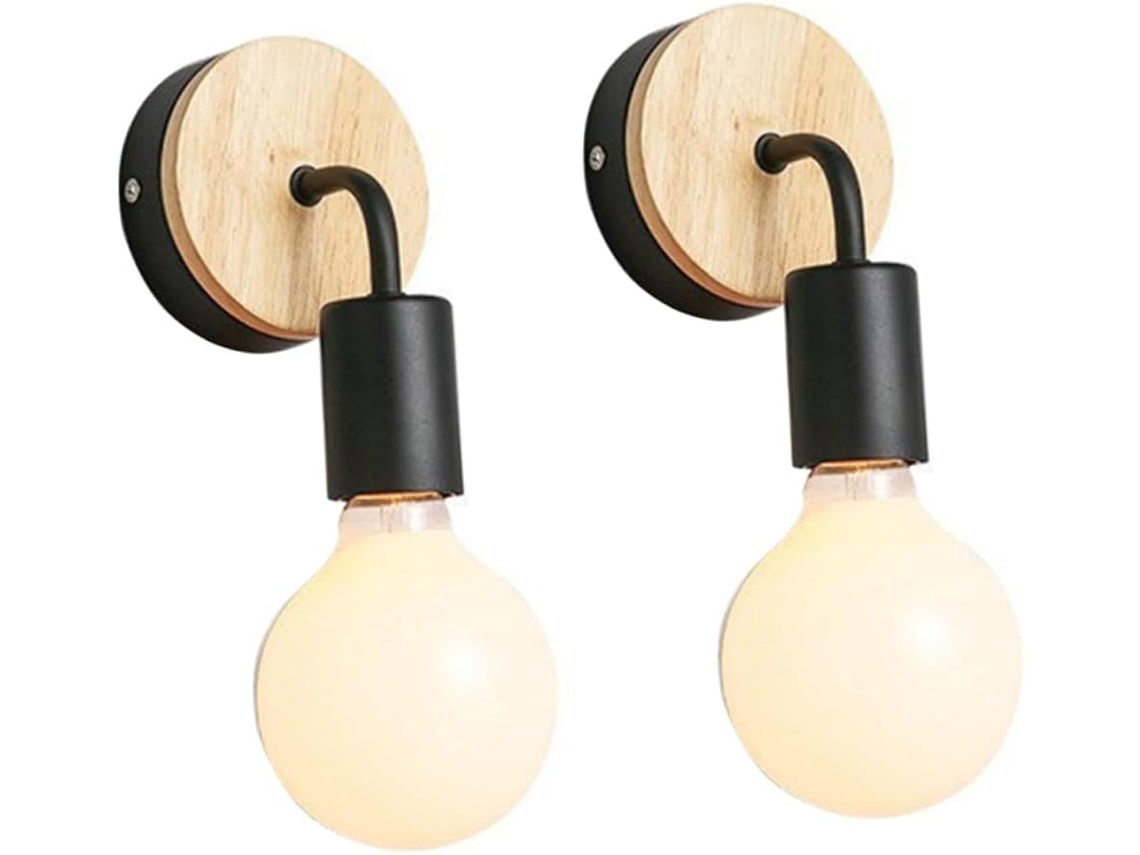 Luminária De Parede De Madeira Preta Com Led E27 (lâmpada Não Incluída), Ajustável, Ideal Para Corredores, Salas De Estar, Bares E Hotéis.