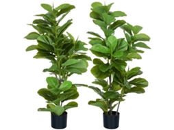 Conjunto de 2 Figueiras Artificiais com Folhas, Árvore Artificial 110 Cm com Vaso Incluído, Verde CHEZMOI