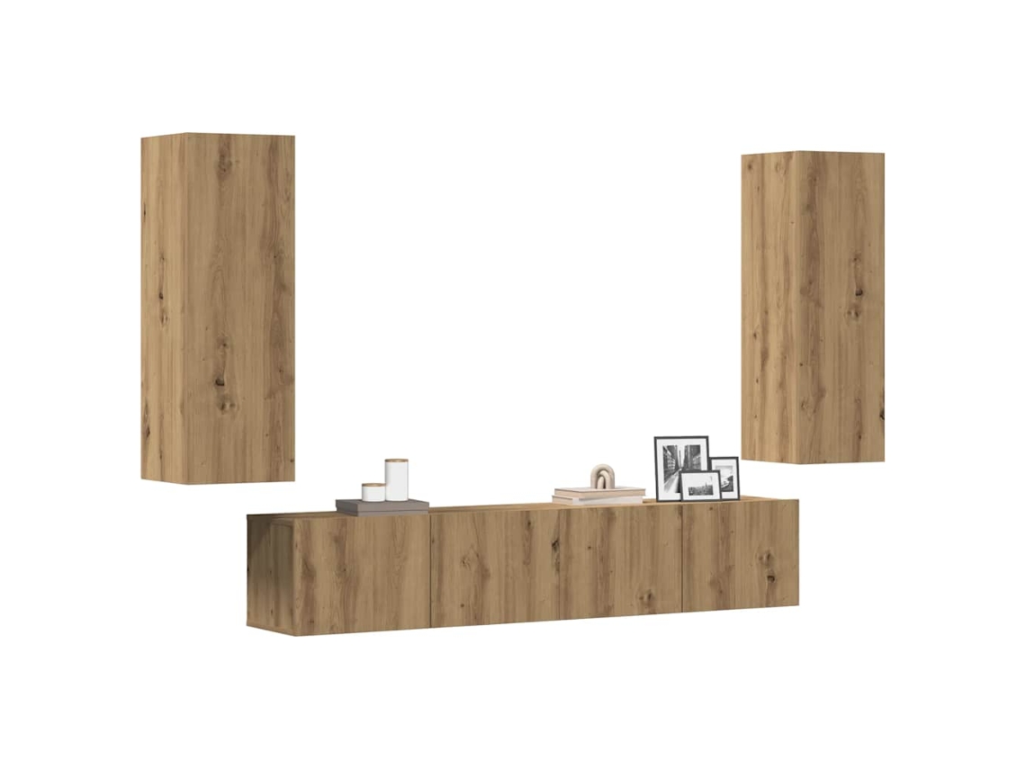 Vidaxl Armários Tv Montados Na Parede 4 Pcs Madeira Carvalho Artisiano