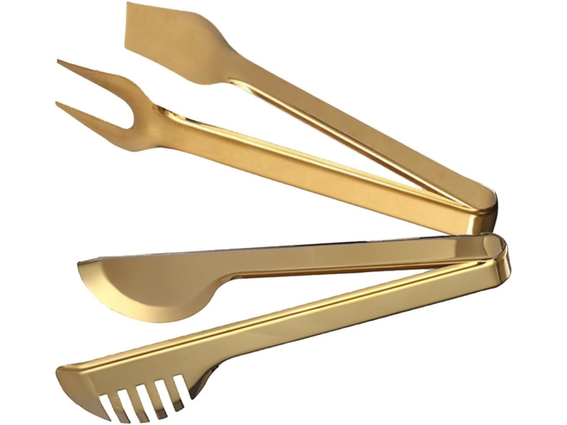 Pinça Para Alimentos Outanaya, 2 Peças, Em Aço Inoxidável Dourado, Versátil E Resistente A Queimaduras, Ideal Para