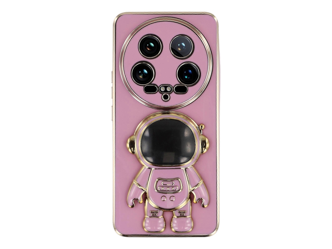Capa De Celular Tpu Macio Galvanizado Com Suporte Oculto De Astronauta Roxo Para Xiaomi 14 Ultra