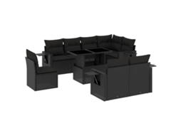 Conjunto de 9 sofás de jardim com almofadões Vime Pe Preto MAISON EXCLUSIVE (9 peças)