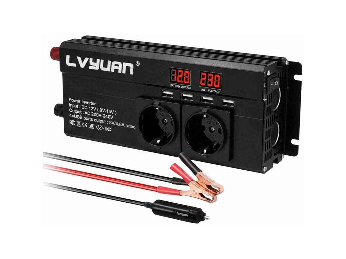 Inversor 12v 220v 1500w 12v 230v Com 2 Tomadas E 4 Usb Display Led De Voltagem Ehstmind