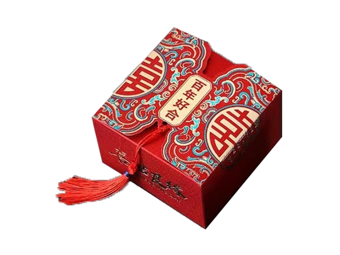 Caixa de doces xi chinesa estilo tradicional pequena para casamento 6.5x6.5x4.5cm com marca