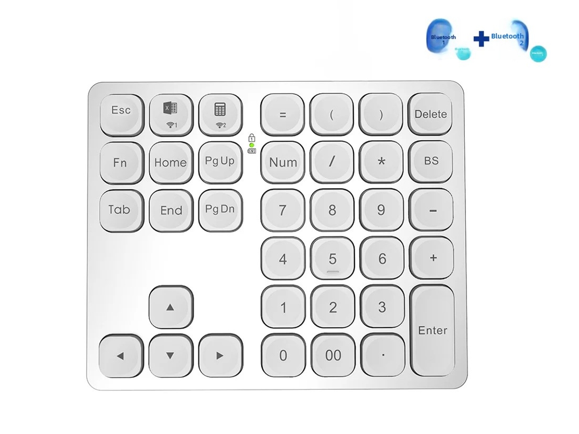 (branco) Teclado Numérico Bluetooth Com Carregamento Duplo, Mini Teclado Numérico, Bateria Integrada
