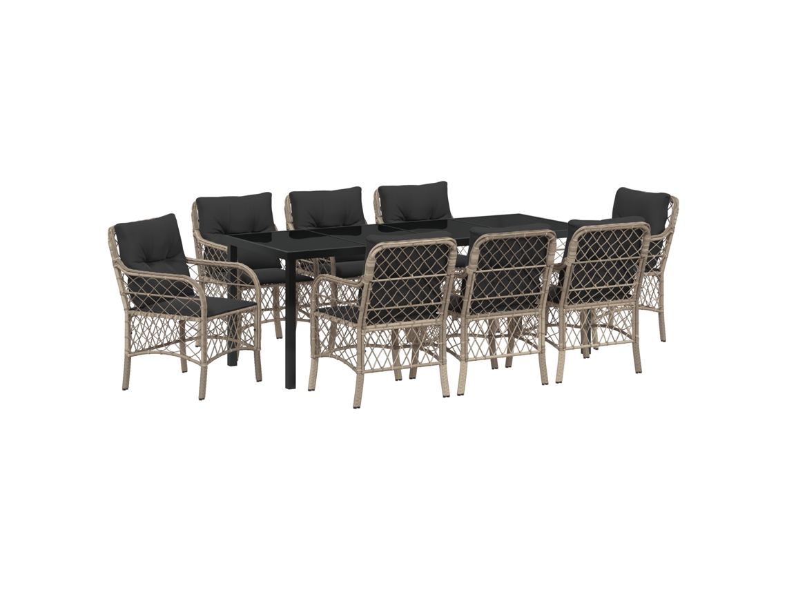 Conjunto 9 Conjunto De Jantar Para Jardim Vidaxl Cinzento-claro Vime Pe (200 X 80 X 73 Cm)