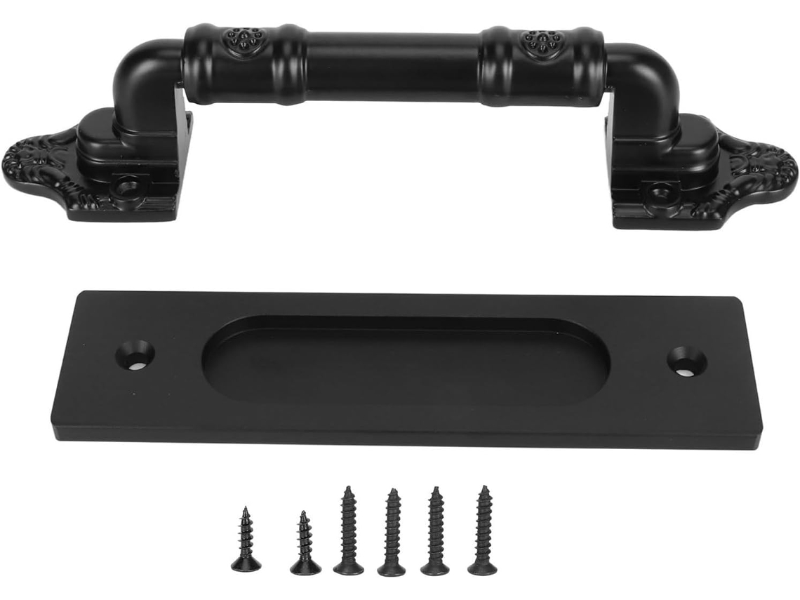 Puxador Deslizante De Dupla Face Para Porta Celeiro, Preto, Com Design De Encaixe Embutido, Instalação Sem Furos Para