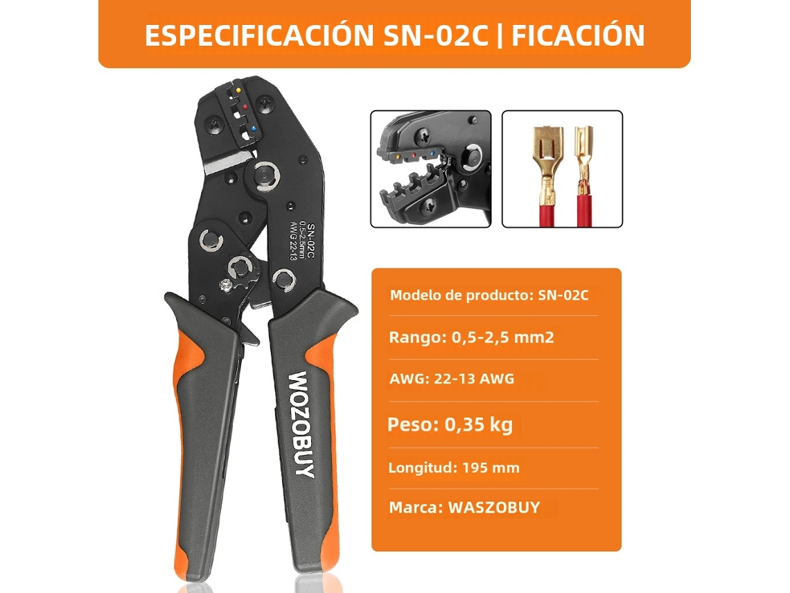 Alicate De Crimpagem Para Fios De Eletricista, Alicate Para Conectores De Fios Tipo 02c, Com Função De Decapagem De Fios.