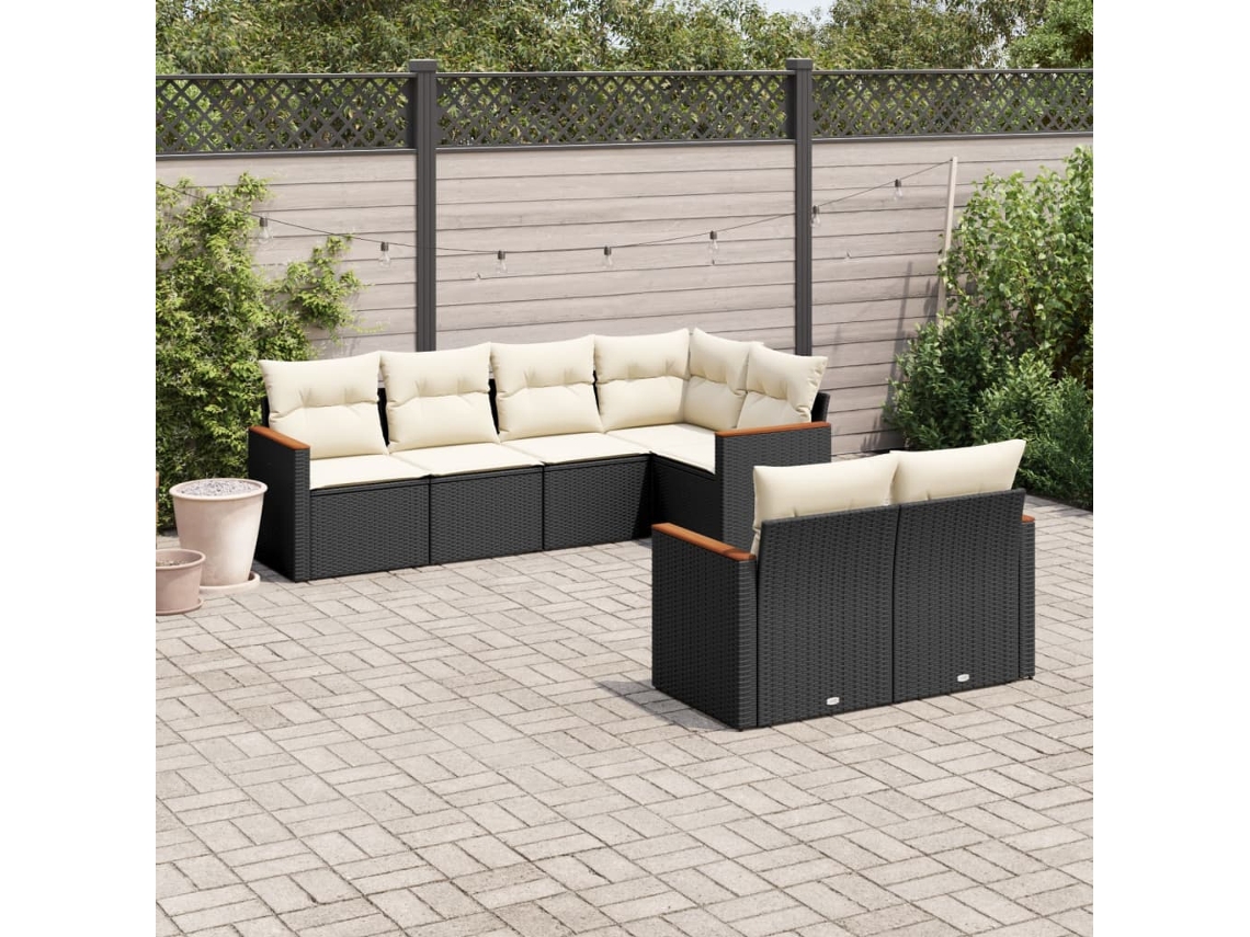 Vidaxl 7 Pcs Conjunto De Sofás P/ Jardim C/ Almofadões Vime Pe Preto