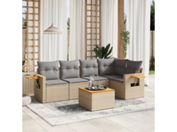 Conjunto de 6 Sofás para Jardim com Almofadas Vime Pe Bege Dkd Home Decor