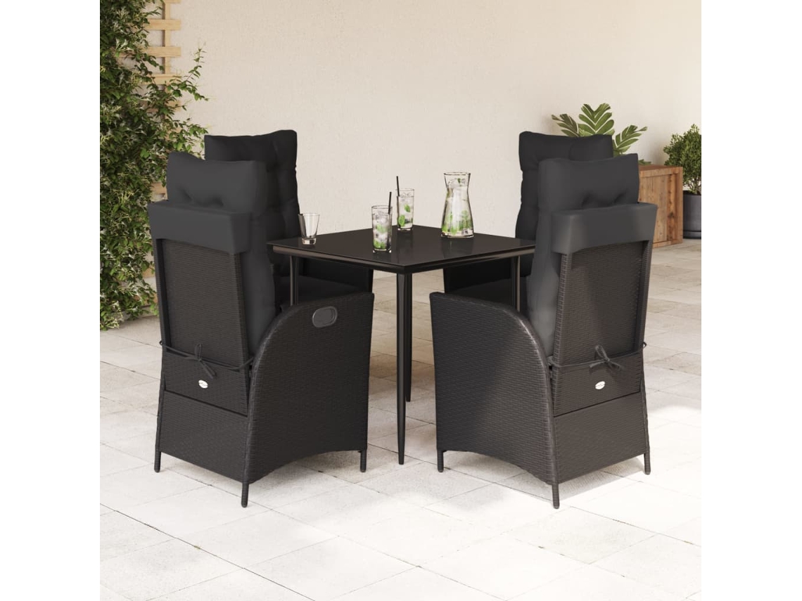 5 Pcs Conjunto De Jantar P/ Jardim C/ Almofadões Vime Pe Preto Dkd Home Decor