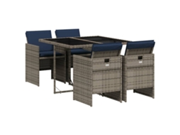 Conjunto de Jantar 5 Peças com Almofadas em Rattan Sintético Cinza MAISON EXCLUSIVE