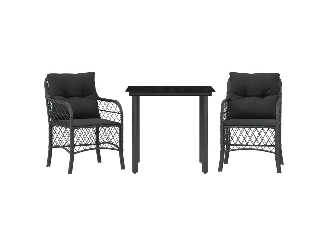 3 Pcs Conjunto de Bistrô com Almofadões Vime Pe Preto MAISON EXCLUSIVE