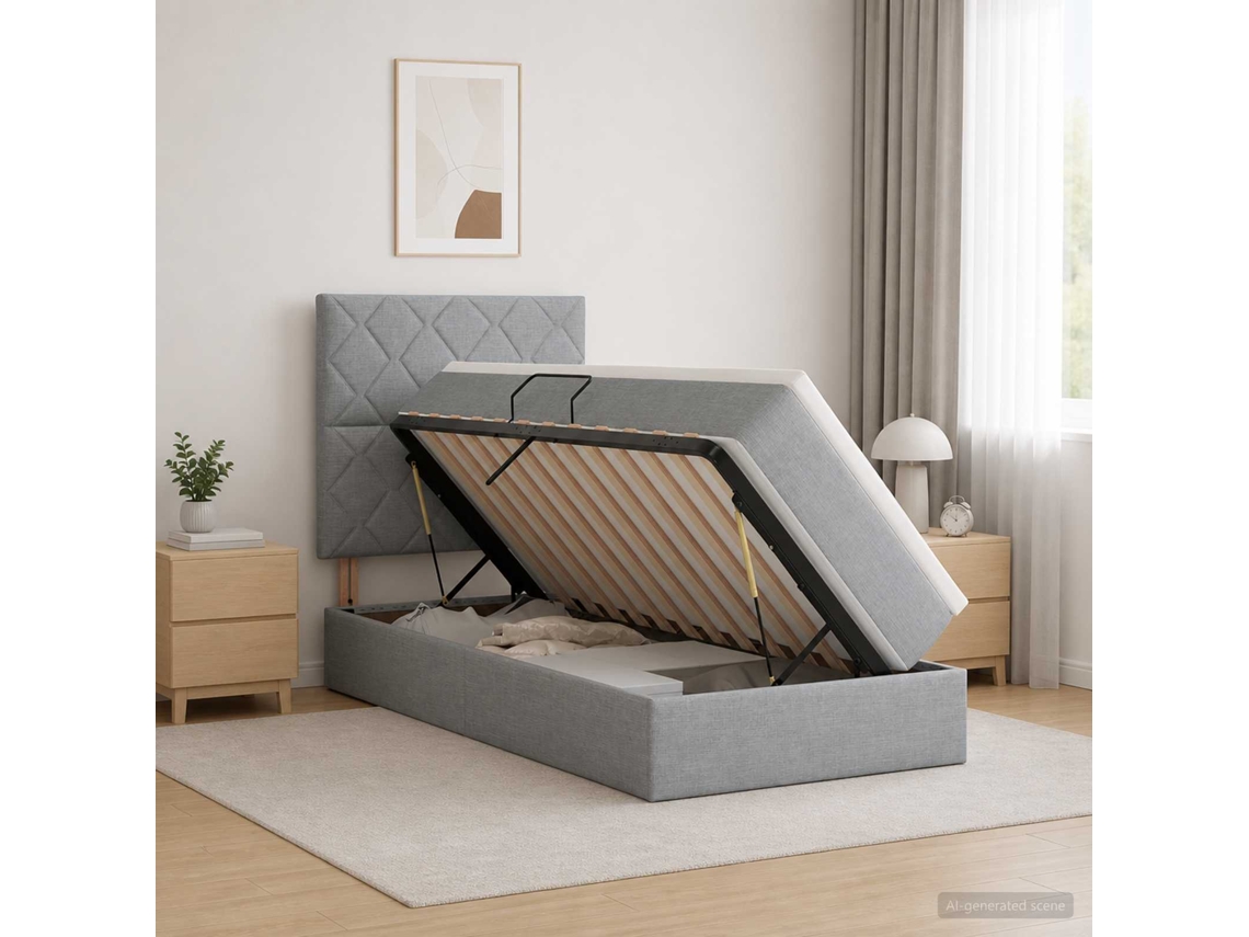 Vidaxl Cama Com Arrumação E Colchão Cinzento-claro 90 X 200 Cm Tecido