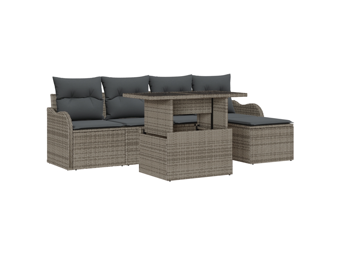 Conjunto 6 Sofá Modular Vidaxl Cinzento Vime Pe (231 X 117 X 85 Cm)